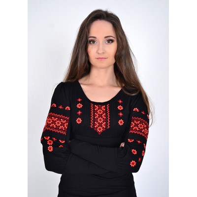 Embroidered t-shirt with long sleeves "Grace" red on black